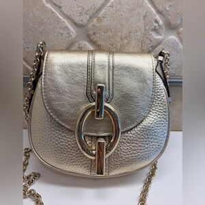 Diane von Furstenberg DVF Elegant Gold Chain Pebbled Leather Shoulder Bag